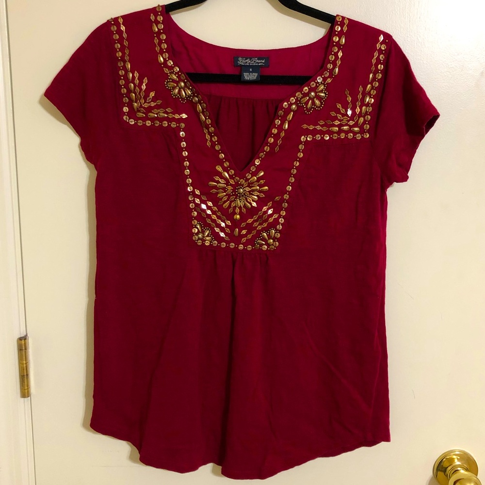 Lucky Brand Boho Hippie Embellished Top Size Small